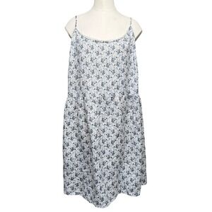 LOFT Plus Cami Dress Womens 18 White Blue Floral Linen Blend Resort Summer NWT